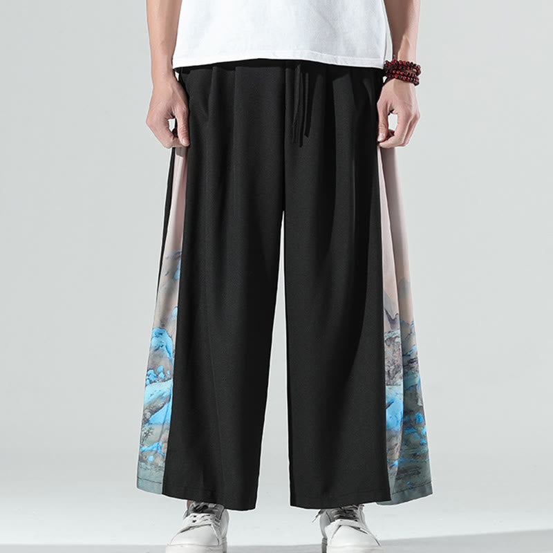 Mountains Rivers Pattern Men's Wide Leg Pants With Pockets