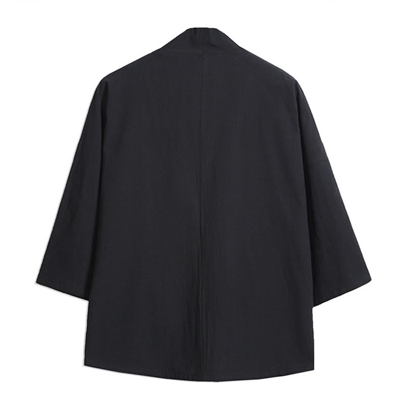 White Crane Auspicious Clouds Embroidery Three Quarter Sleeve Men's Kimono