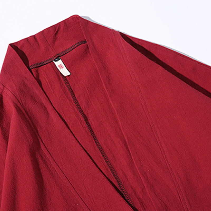 White Crane Auspicious Clouds Embroidery Three Quarter Sleeve Men's Kimono