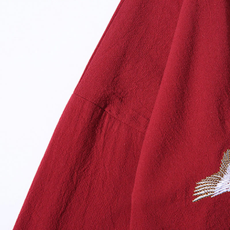 White Crane Auspicious Clouds Embroidery Three Quarter Sleeve Men's Kimono