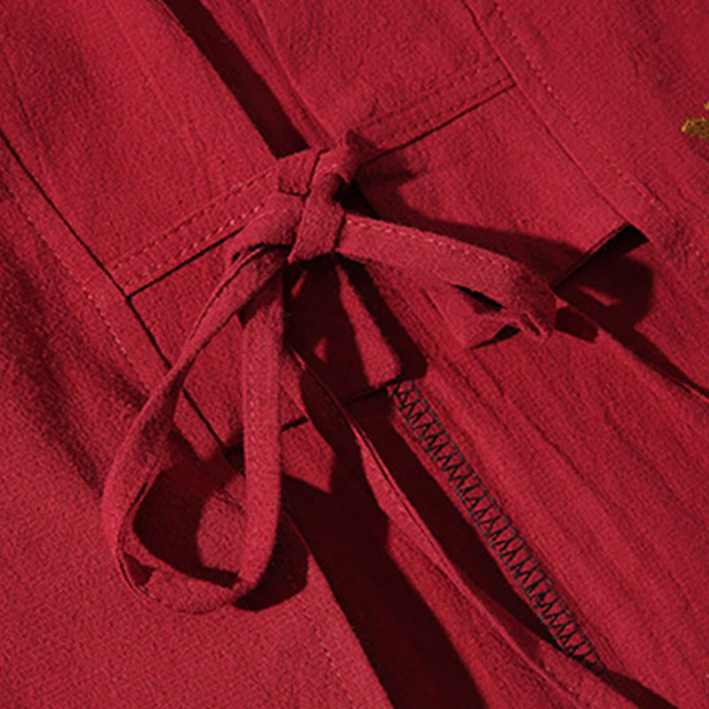 White Crane Auspicious Clouds Embroidery Three Quarter Sleeve Men's Kimono