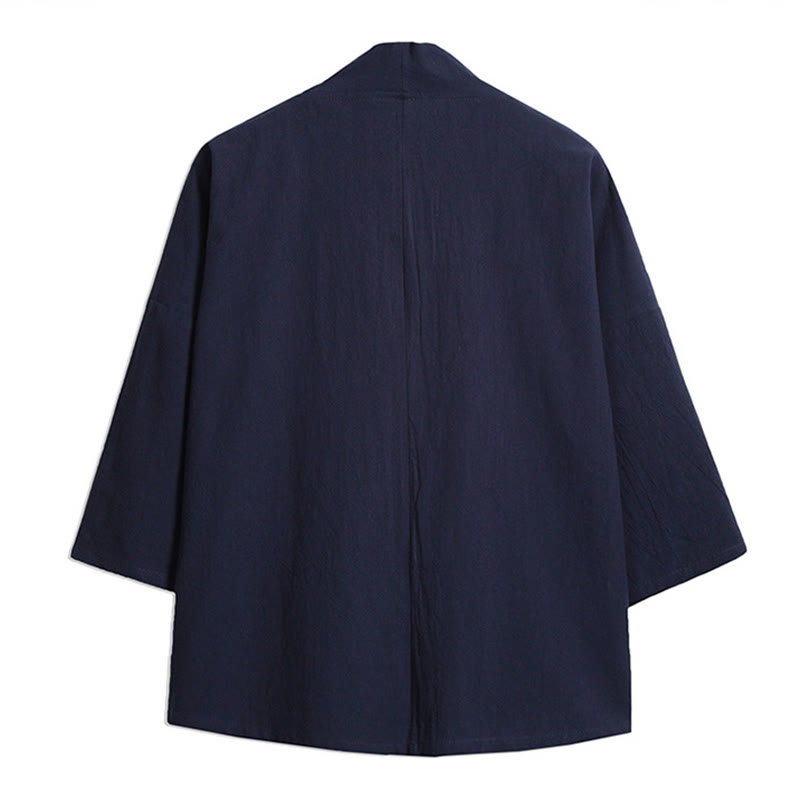 White Crane Auspicious Clouds Embroidery Three Quarter Sleeve Men's Kimono