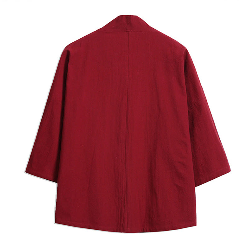 White Crane Auspicious Clouds Embroidery Three Quarter Sleeve Men's Kimono