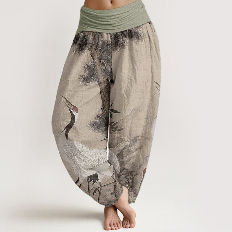 Pure Cotton Crane and Mountain Print Meditation Harem Pants
