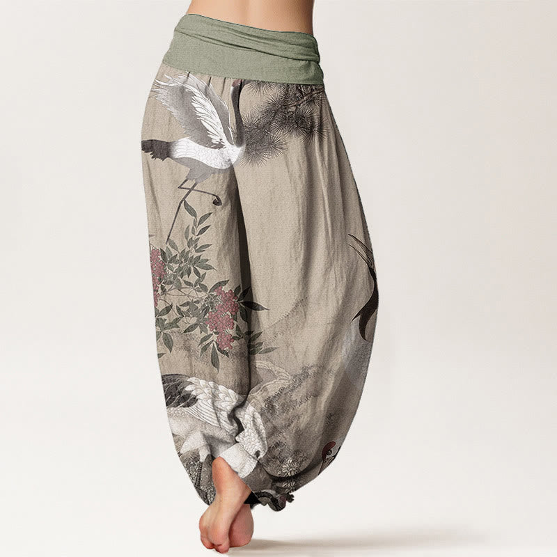 Pure Cotton Crane and Mountain Print Meditation Harem Pants