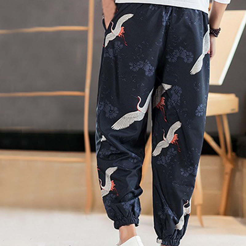 Breathable Cotton Crane Motif Meditation Harem Pants