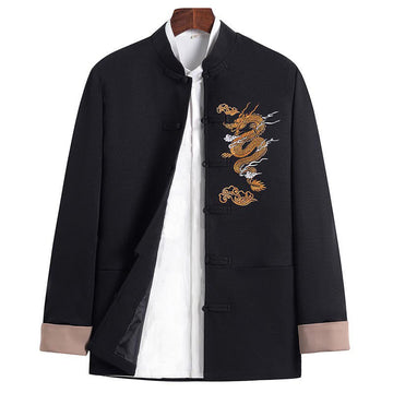 Structured Embroidered Frog-Button Midweight Meditation Jacket