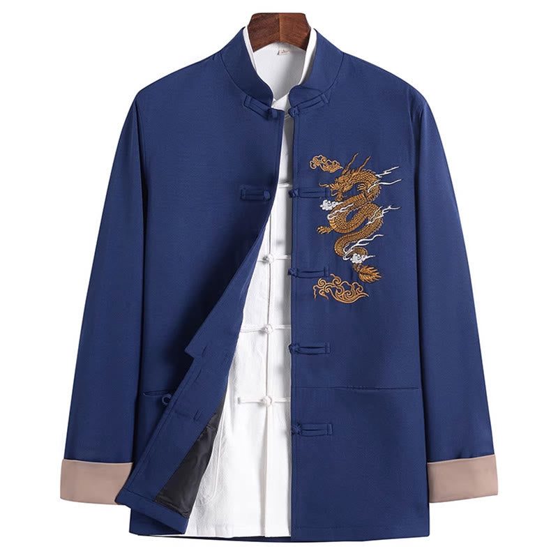 Structured Embroidered Frog-Button Midweight Meditation Jacket