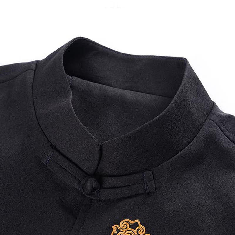 Structured Embroidered Frog-Button Midweight Meditation Jacket