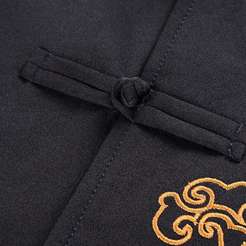 Structured Embroidered Frog-Button Midweight Meditation Jacket