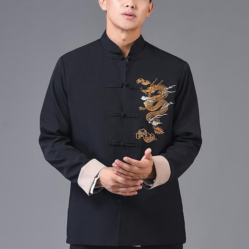 Structured Embroidered Frog-Button Midweight Meditation Jacket