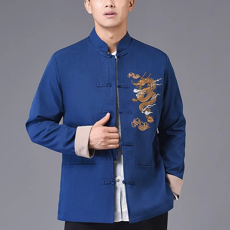 Structured Embroidered Frog-Button Midweight Meditation Jacket