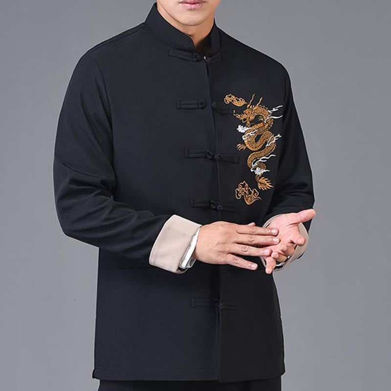Structured Embroidered Frog-Button Midweight Meditation Jacket