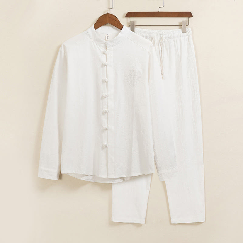Cotton Frog-Button Minimalist Meditation Shirt and Pants Set