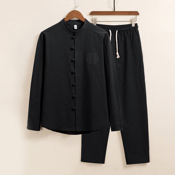 Cotton Frog-Button Minimalist Meditation Shirt and Pants Set