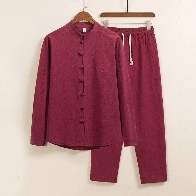 Cotton Frog-Button Minimalist Meditation Shirt and Pants Set