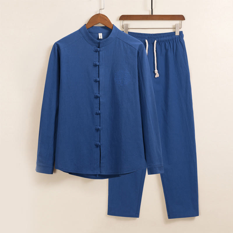 Cotton Frog-Button Minimalist Meditation Shirt and Pants Set