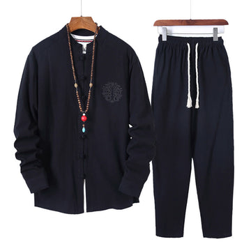 Breathable Cotton Frog-Button Men's Meditation Set