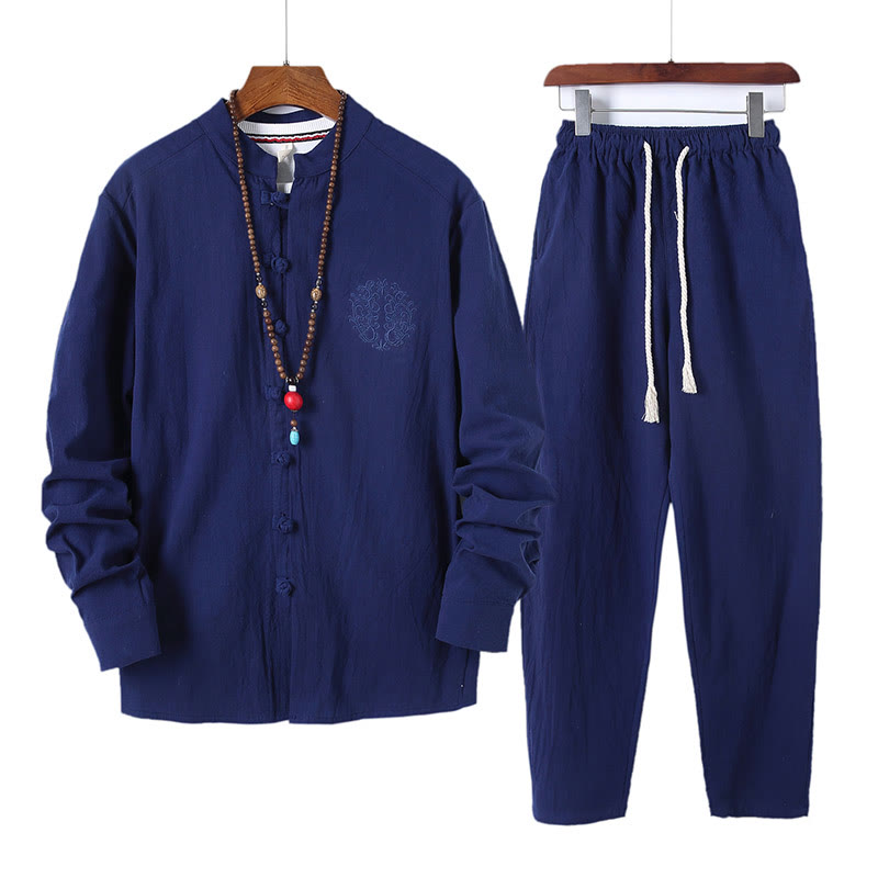 Breathable Cotton Frog-Button Men's Meditation Set