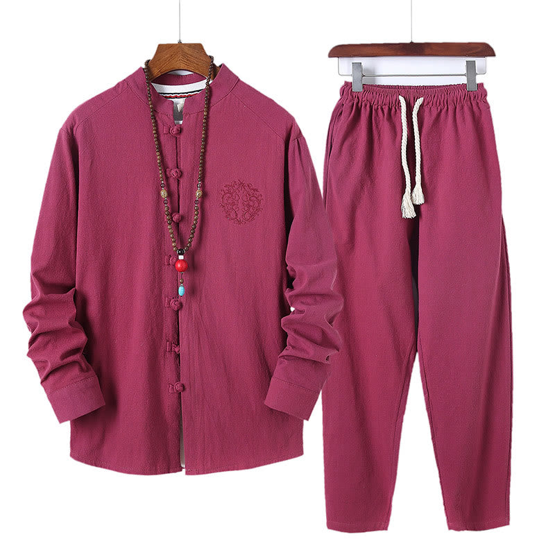 Breathable Cotton Frog-Button Men's Meditation Set