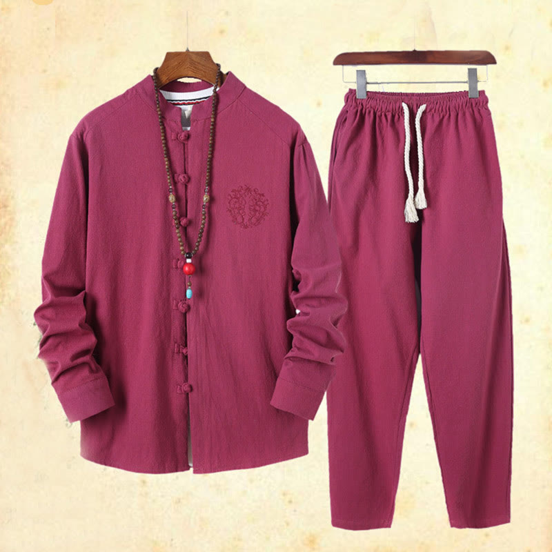Breathable Cotton Frog-Button Men's Meditation Set