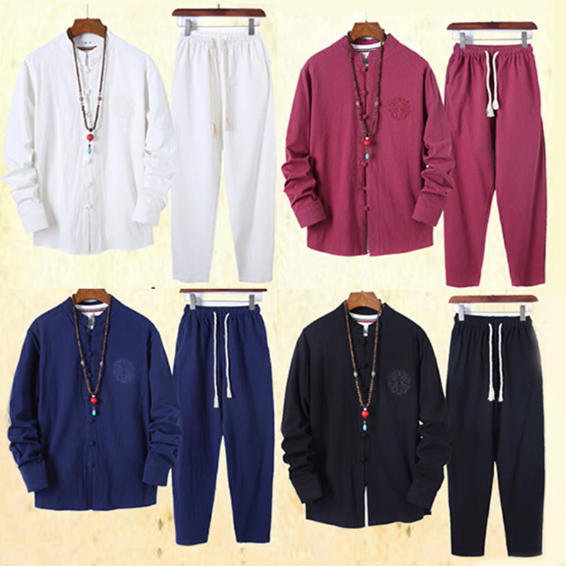 Breathable Cotton Frog-Button Men's Meditation Set