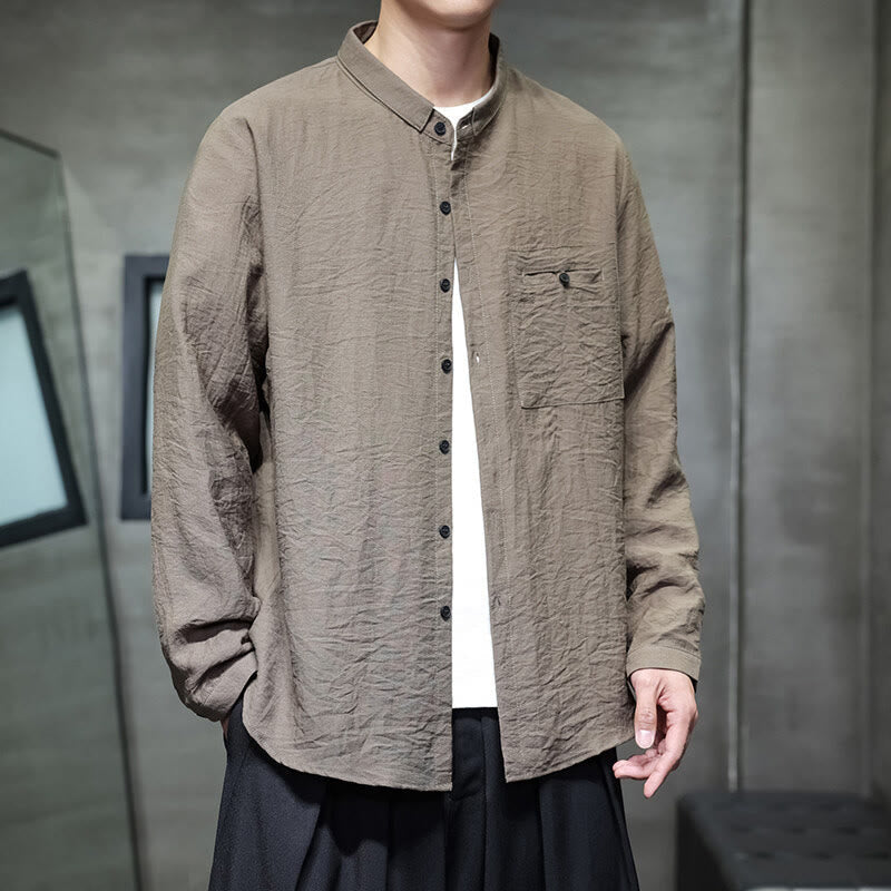 Breathable Stand-Collar Minimalist Meditation Men's Shirt