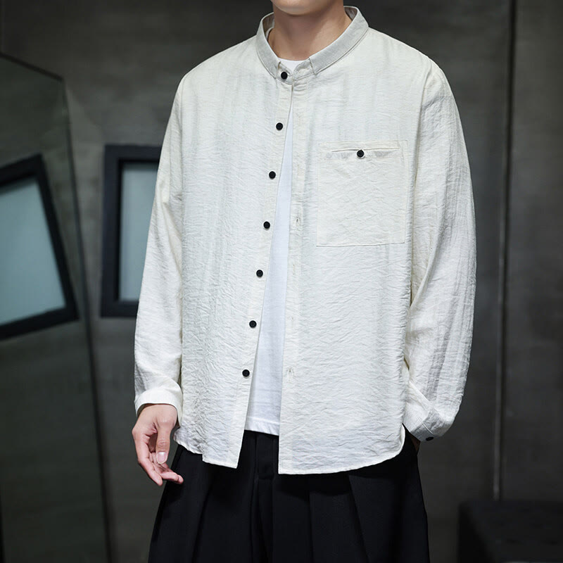 Breathable Stand-Collar Minimalist Meditation Men's Shirt