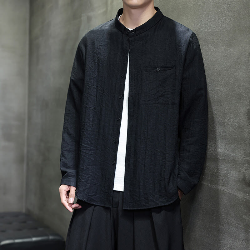 Breathable Stand-Collar Minimalist Meditation Men's Shirt