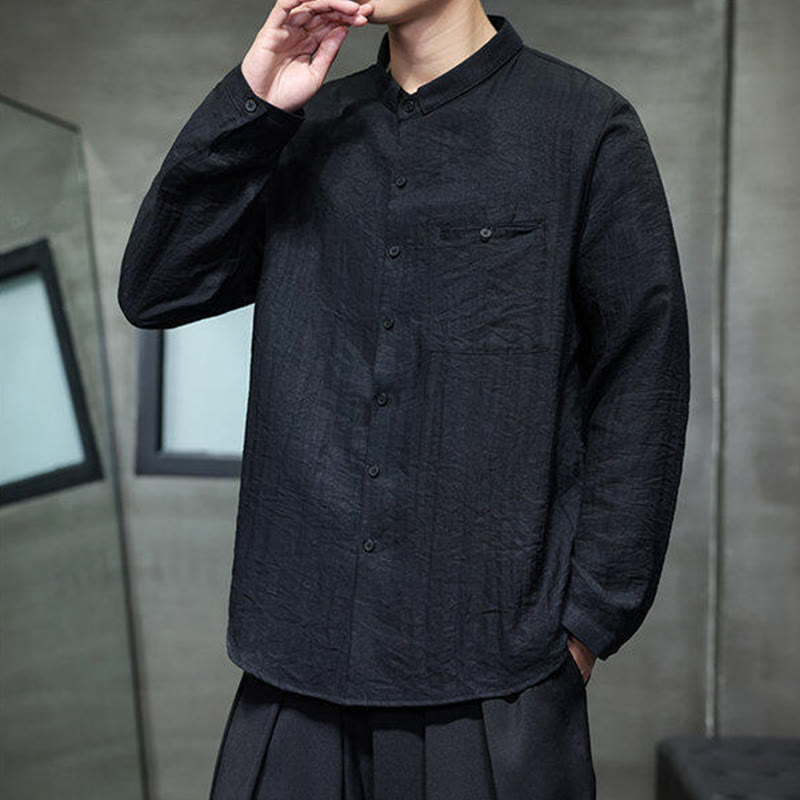 Breathable Stand-Collar Minimalist Meditation Men's Shirt