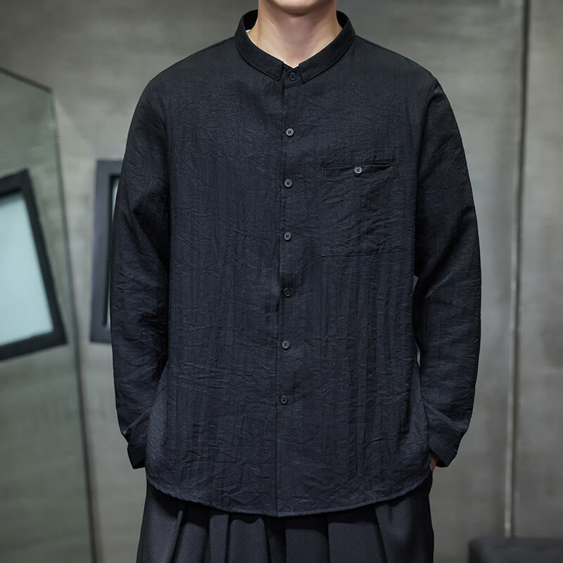 Breathable Stand-Collar Minimalist Meditation Men's Shirt