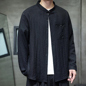 Breathable Stand-Collar Minimalist Meditation Men's Shirt