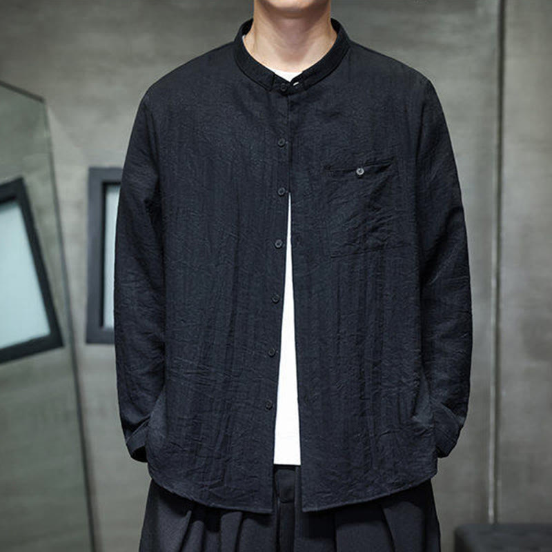 Breathable Stand-Collar Minimalist Meditation Men's Shirt