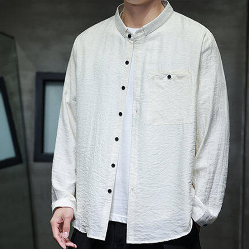 Breathable Stand-Collar Minimalist Meditation Men's Shirt