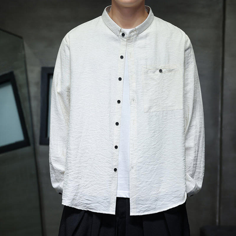 Breathable Stand-Collar Minimalist Meditation Men's Shirt