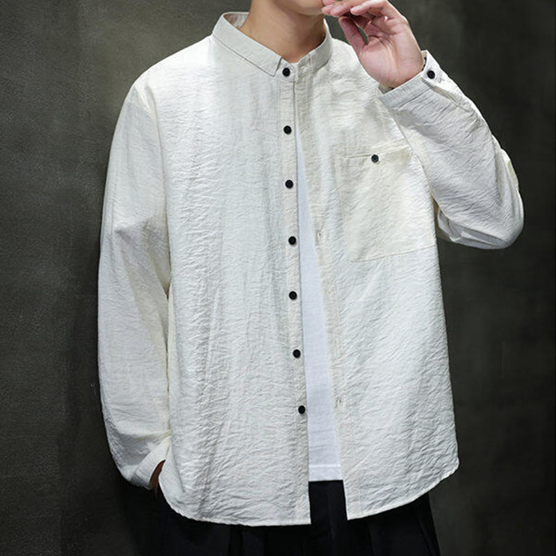 Breathable Stand-Collar Minimalist Meditation Men's Shirt