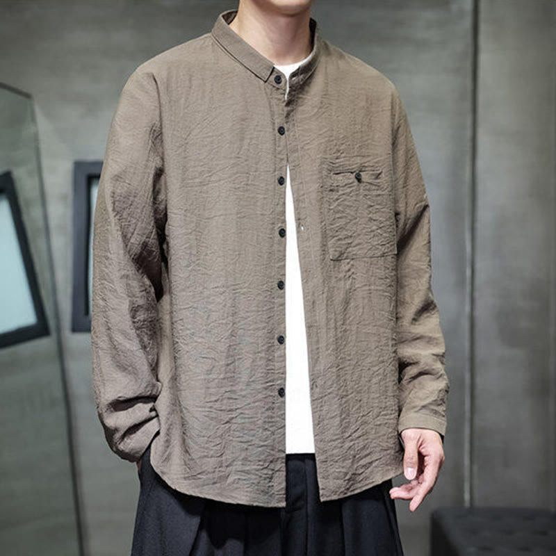 Breathable Stand-Collar Minimalist Meditation Men's Shirt