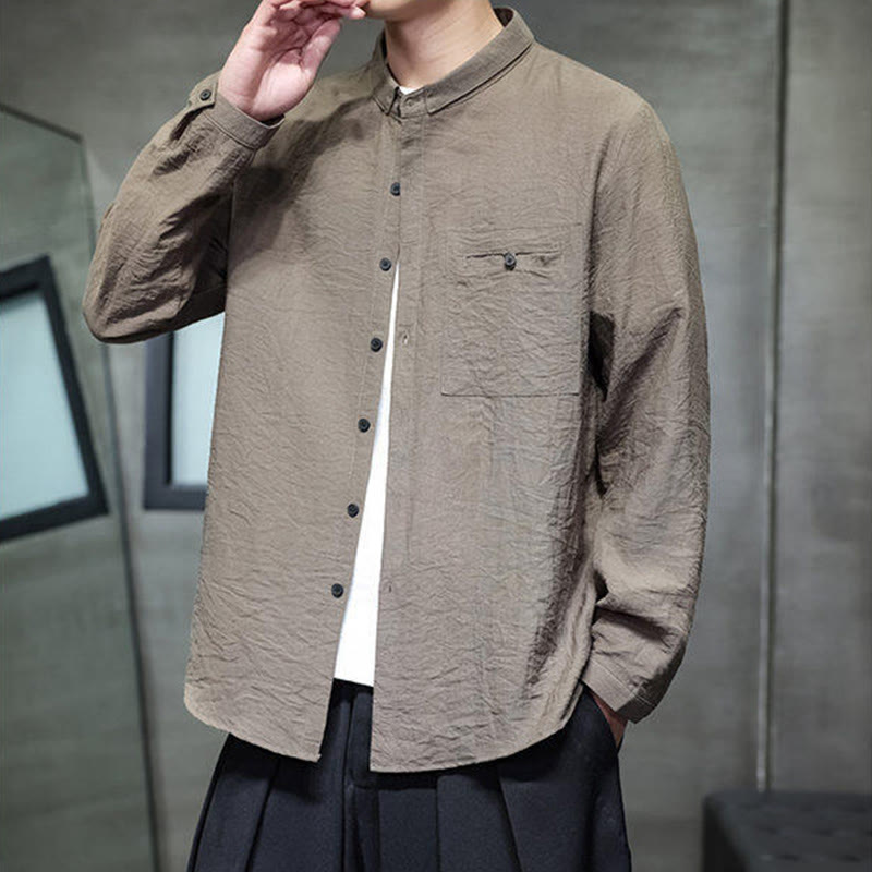 Breathable Stand-Collar Minimalist Meditation Men's Shirt