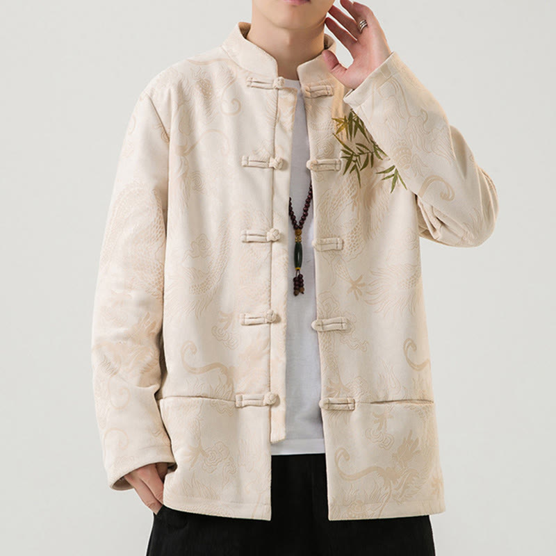 Tactile Stand-Collar Frog-Button Grounding Men's Jacket