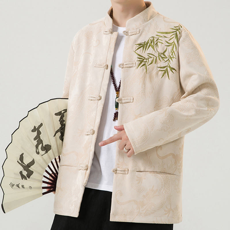 Tactile Stand-Collar Frog-Button Grounding Men's Jacket