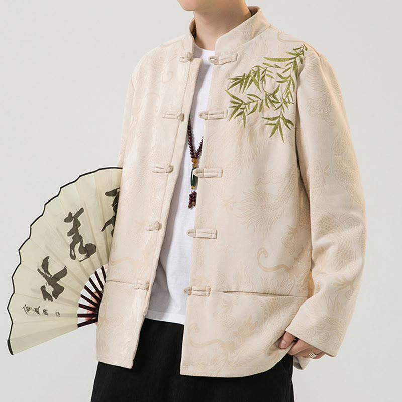 Tactile Stand-Collar Frog-Button Grounding Men's Jacket