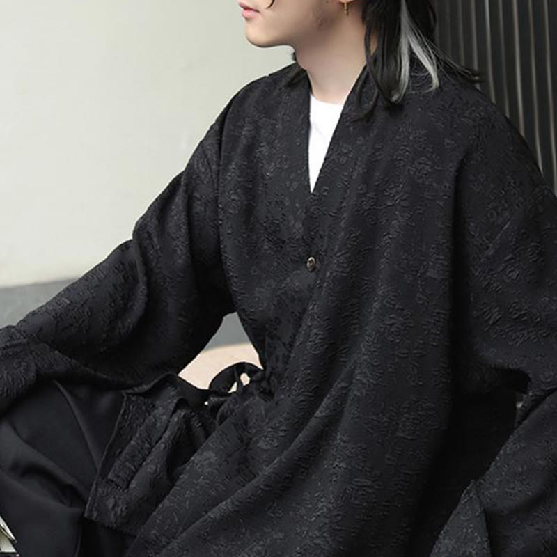 Breathable V-Neck Lace-Up Long Sleeve Meditation Shirt