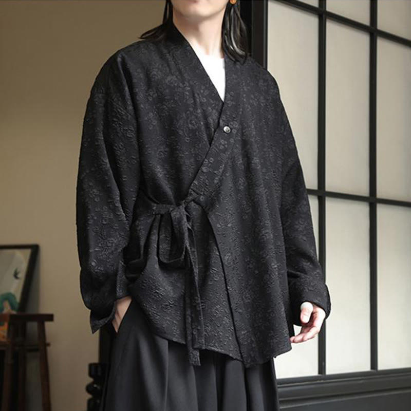 Breathable V-Neck Lace-Up Long Sleeve Meditation Shirt