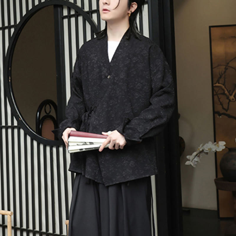 Breathable V-Neck Lace-Up Long Sleeve Meditation Shirt