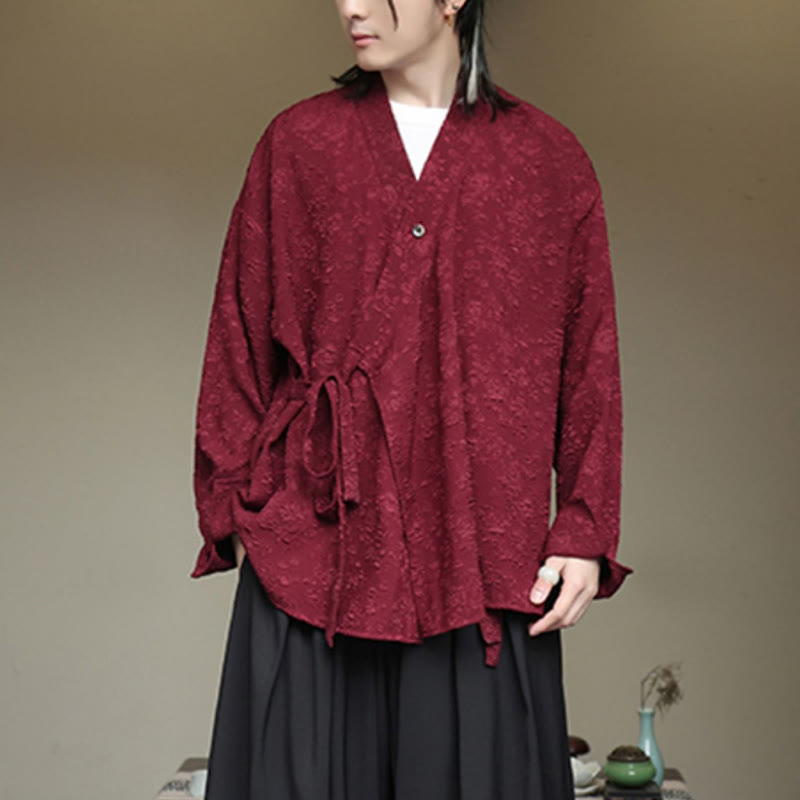 Breathable V-Neck Lace-Up Long Sleeve Meditation Shirt