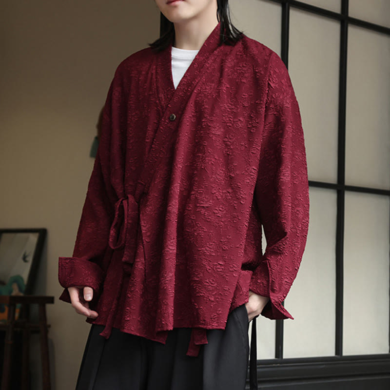 Breathable V-Neck Lace-Up Long Sleeve Meditation Shirt