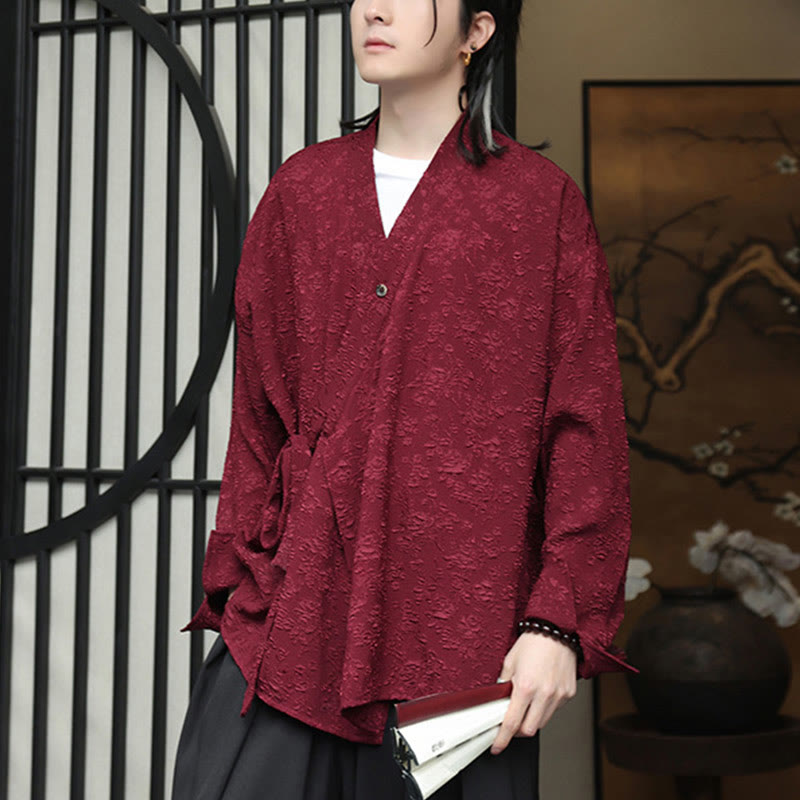 Breathable V-Neck Lace-Up Long Sleeve Meditation Shirt