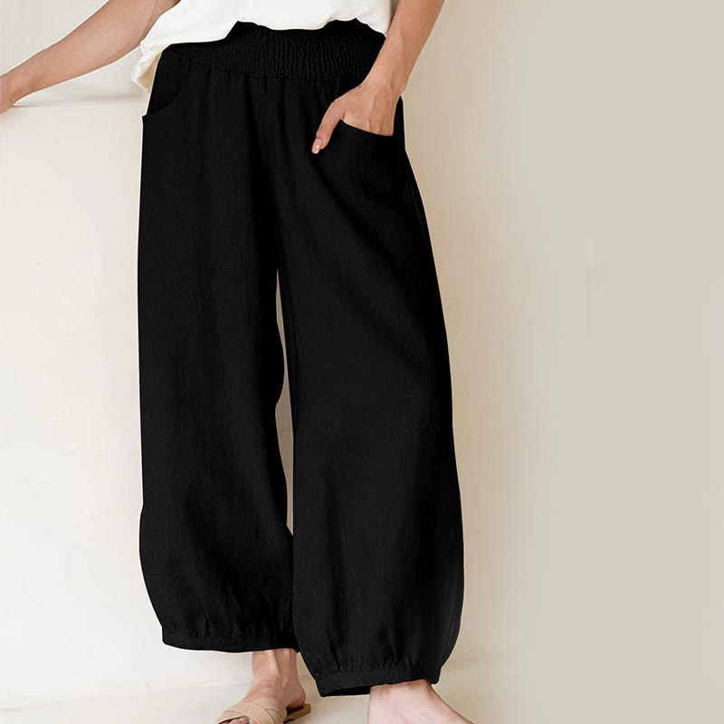 Plain Color Women's Harem Pants With Pockets