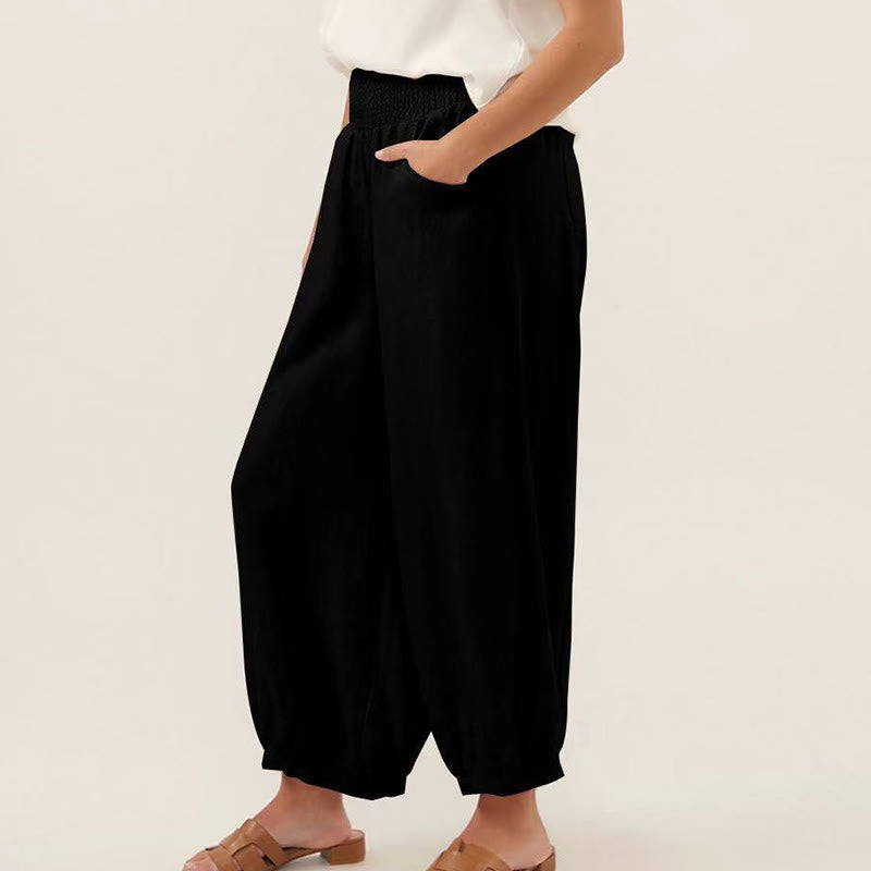 Plain Color Women's Harem Pants With Pockets