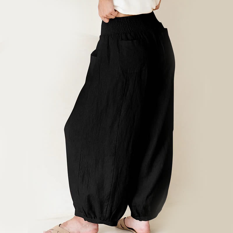 Plain Color Women's Harem Pants With Pockets